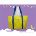 Reusable Bright Yellow Wave Point Polyester Shopping Bag Handbag For Women